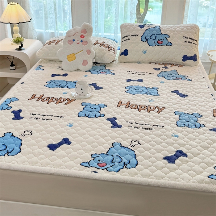 91家纺网 家纺一手货源 找家纺 暖芯优选 2025热款外贸跨境电商热销款冬季加厚牛奶绒印花床垫床垫学生单人宿舍上下铺 快乐狗