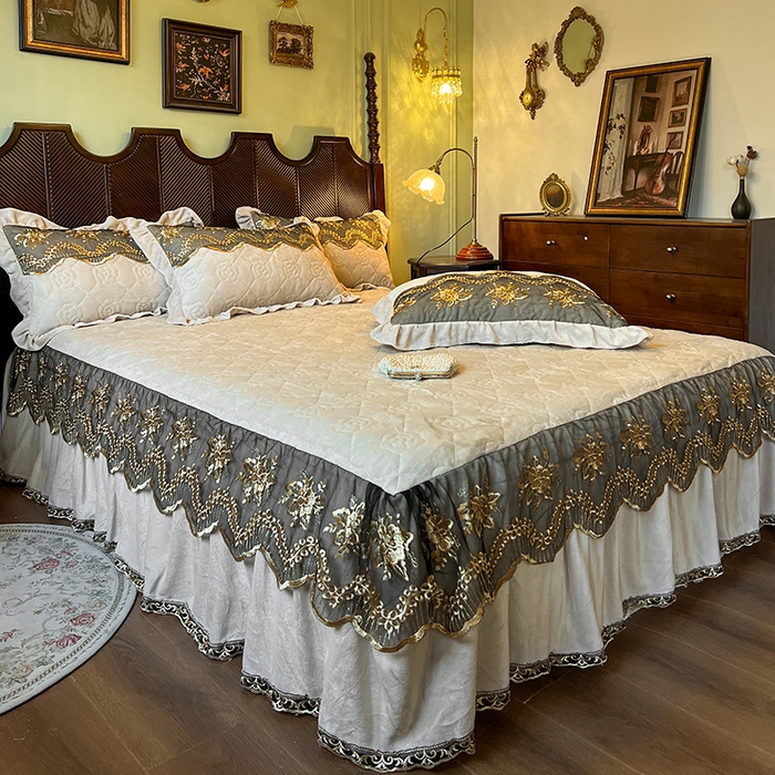 91家纺网 家纺一手货源 找家纺 网红馆（ck家纺） 2025新款高克重牛奶绒单床裙 床裙单件卡妮娜系列 卡妮娜-卡其