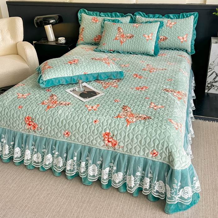 91家纺网 家纺一手货源 找家纺 棉森家纺 2025新款亲肤舒适牛奶绒床盖四件套 水墨蝴蝶