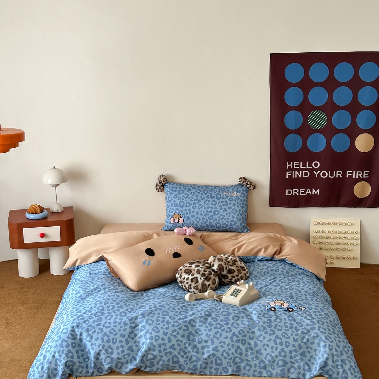 桔子家纺 2025新款全棉豹纹系列heip豹纹四件套 heip豹纹蓝色