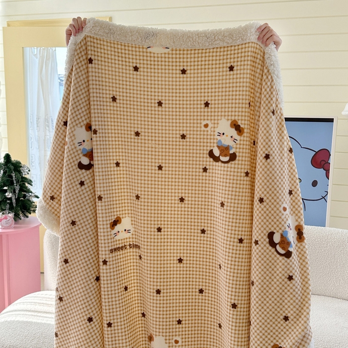 91家纺网 家纺一手货源 找家纺 Mata蔓塔家 2025新款A类秋冬可爱系牛奶绒羊羔绒多功能毛毯奶盖系列 奶盖-咖星小猫