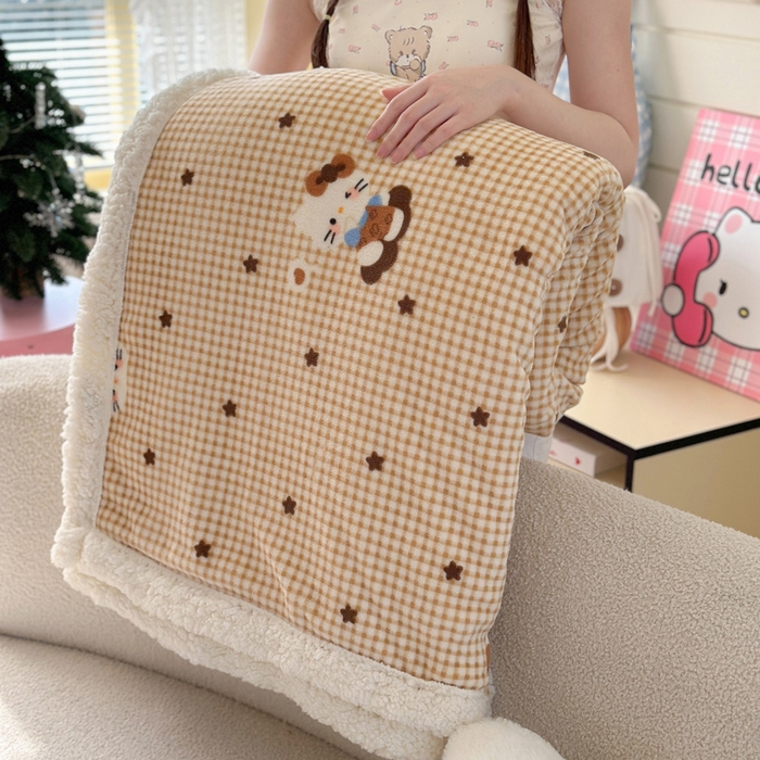 91家纺网 家纺一手货源 找家纺 Mata蔓塔家 2025新款A类秋冬可爱系牛奶绒羊羔绒多功能毛毯奶盖系列 奶盖-咖星小猫