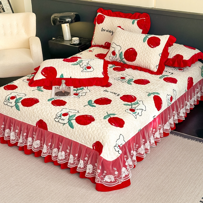 91家纺网 家纺一手货源 找家纺 棉森家纺 2025新款亲肤舒适牛奶绒床盖四件套 郁兔红