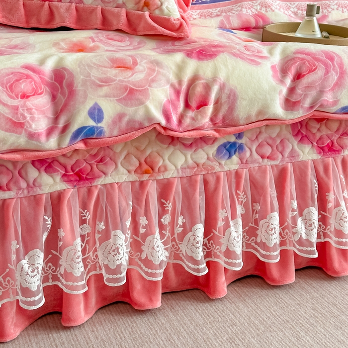 91家纺网 家纺一手货源 找家纺 棉森家纺 2025新款亲肤舒适牛奶绒床盖四件套 阳光玫瑰