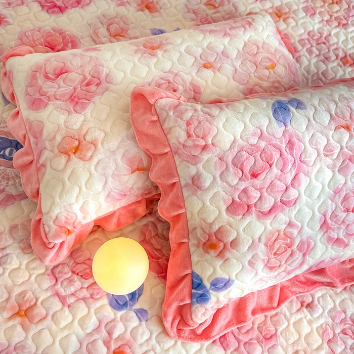 91家纺网 家纺一手货源 找家纺 棉森家纺 2025新款亲肤舒适牛奶绒床盖四件套 阳光玫瑰