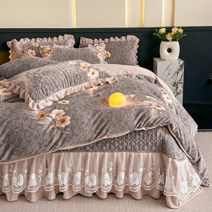 棉森家纺 2025新款亲肤舒适牛奶绒床盖四件套 诗情画意