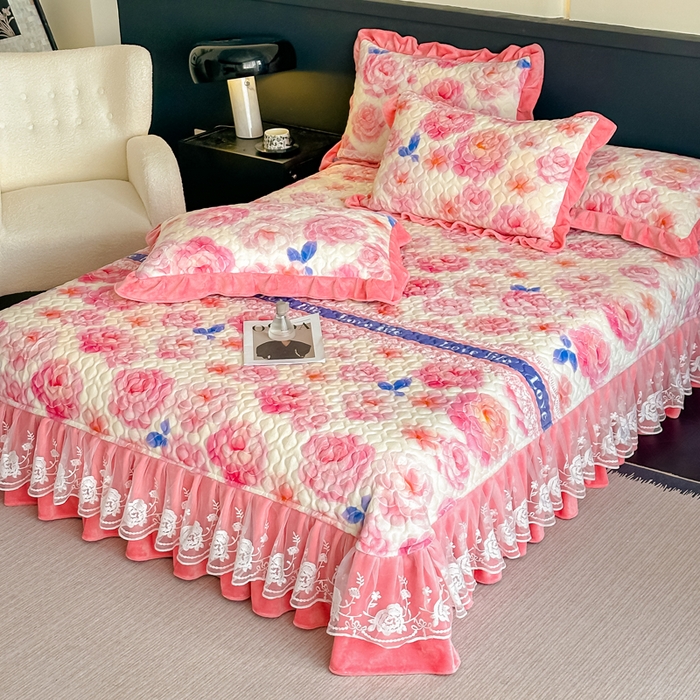 91家纺网 家纺一手货源 找家纺 棉森家纺 2025新款亲肤舒适牛奶绒床盖四件套 阳光玫瑰