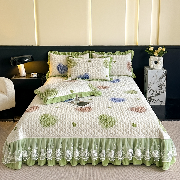 91家纺网 家纺一手货源 找家纺 棉森家纺 2025新款亲肤舒适牛奶绒床盖四件套 心动-绿