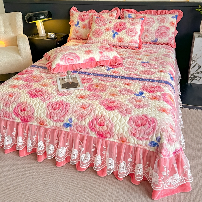 91家纺网 家纺一手货源 找家纺 棉森家纺 2025新款亲肤舒适牛奶绒床盖四件套 阳光玫瑰