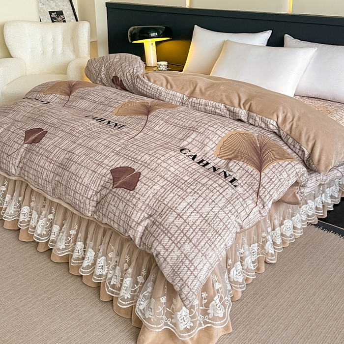 91家纺网 家纺一手货源 找家纺 棉森家纺 2025新款亲肤舒适牛奶绒床盖四件套 梦想起航-咖