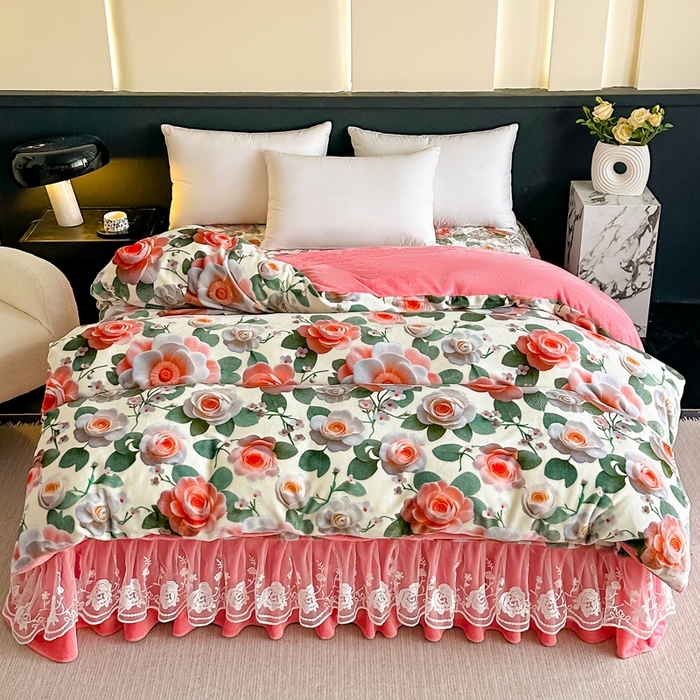 91家纺网 家纺一手货源 找家纺 棉森家纺 2025新款亲肤舒适牛奶绒床盖四件套 花语梦