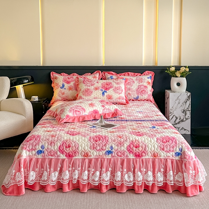 91家纺网 家纺一手货源 找家纺 棉森家纺 2025新款亲肤舒适牛奶绒床盖四件套 阳光玫瑰