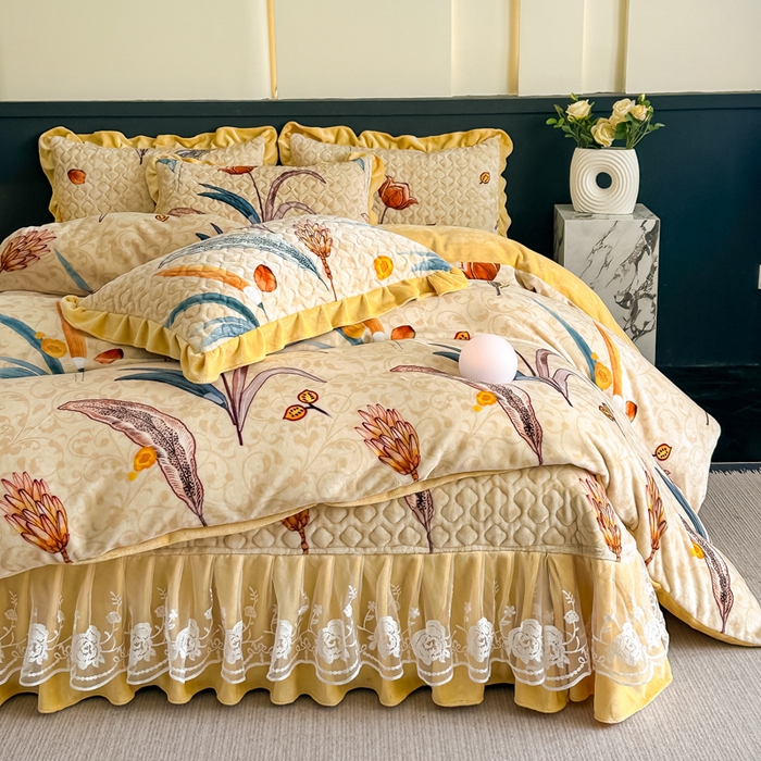 棉森家纺 2025新款亲肤舒适牛奶绒床盖四件套 大麦乐田