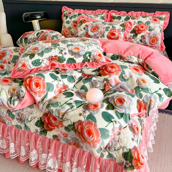 91家纺网 家纺一手货源 找家纺 棉森家纺 2025新款亲肤舒适牛奶绒床盖四件套 花语梦