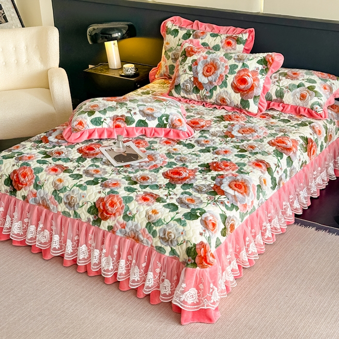 91家纺网 家纺一手货源 找家纺 棉森家纺 2025新款亲肤舒适牛奶绒床盖四件套 花语梦