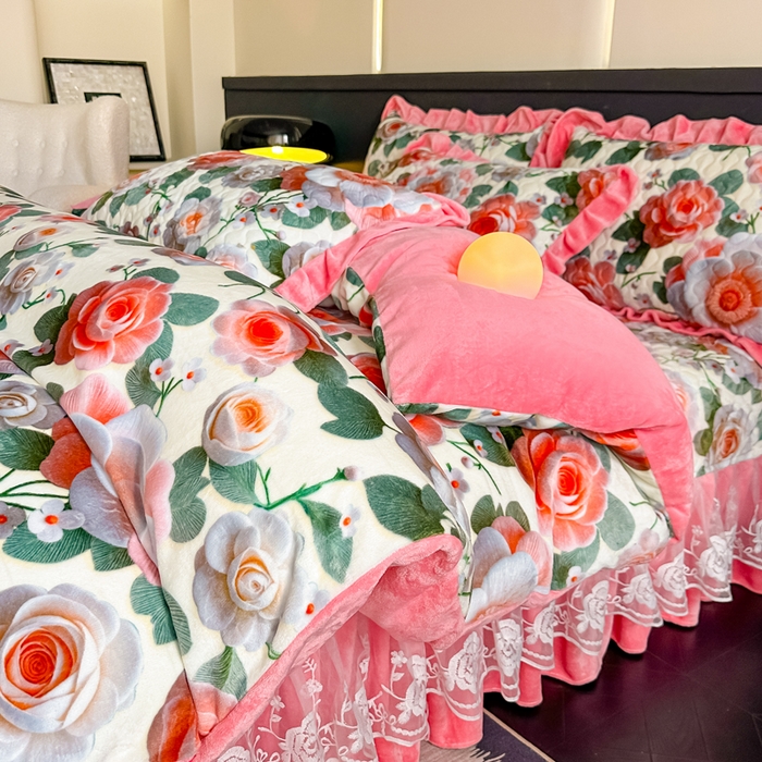 91家纺网 家纺一手货源 找家纺 棉森家纺 2025新款亲肤舒适牛奶绒床盖四件套 花语梦