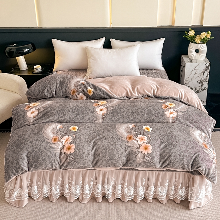 91家纺网 家纺一手货源 找家纺 棉森家纺 2025新款亲肤舒适牛奶绒床盖四件套 诗情画意