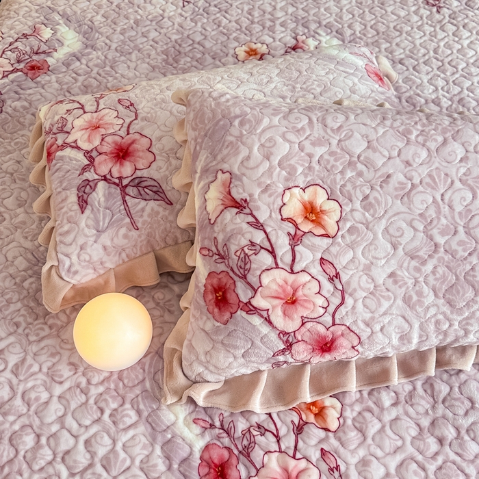 91家纺网 家纺一手货源 找家纺 棉森家纺 2025新款亲肤舒适牛奶绒床盖四件套 紫色花影