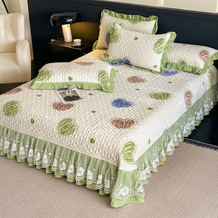 91家纺网 家纺一手货源 找家纺 棉森家纺 2025新款亲肤舒适牛奶绒床盖四件套 心动-绿