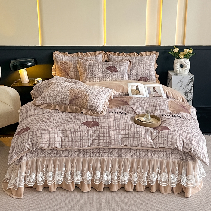 91家纺网 家纺一手货源 找家纺 棉森家纺 2025新款亲肤舒适牛奶绒床盖四件套 梦想起航-咖