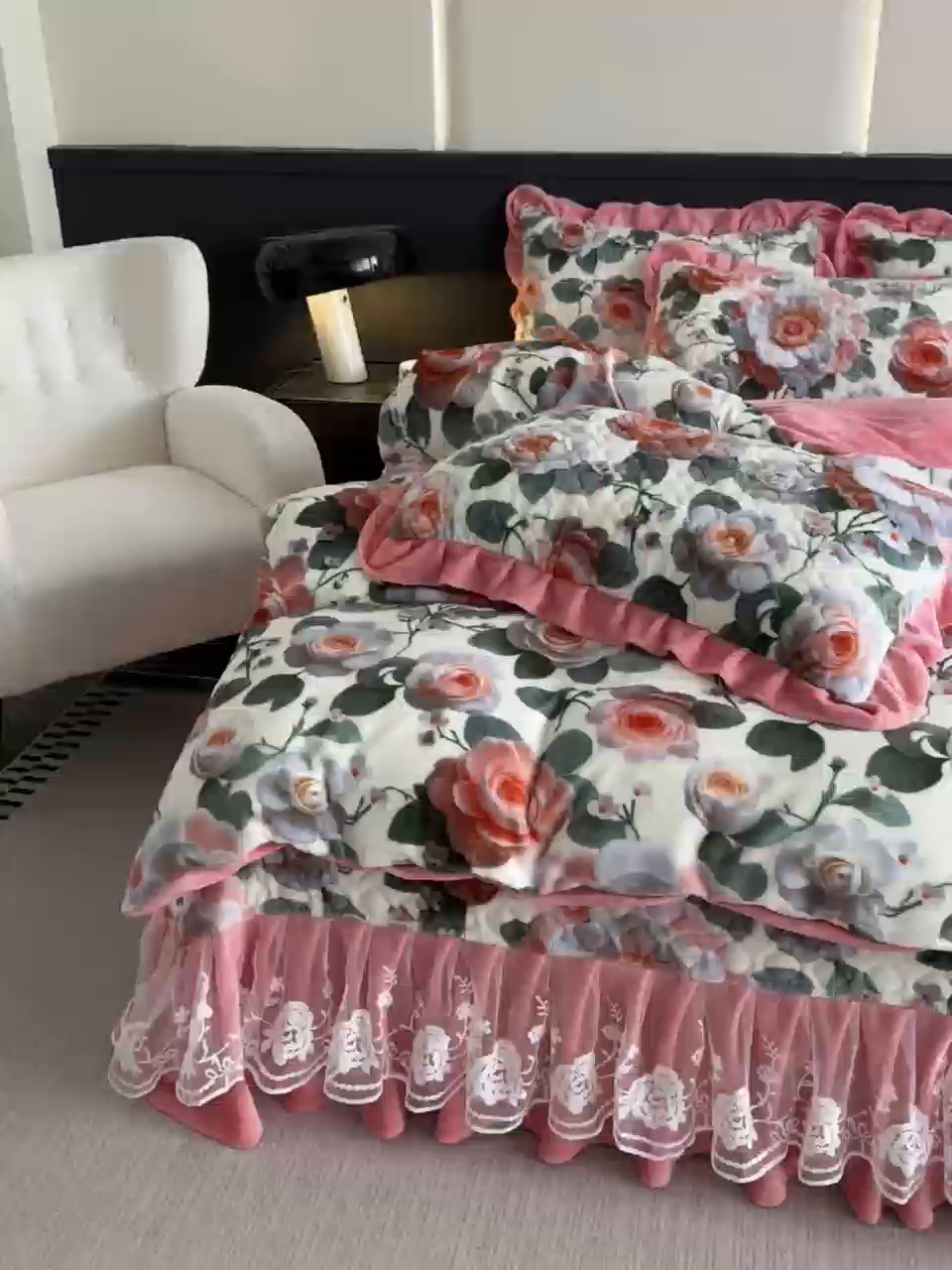 91家纺网 家纺一手货源 找家纺 棉森家纺 2025新款亲肤舒适牛奶绒床盖四件套 花语梦