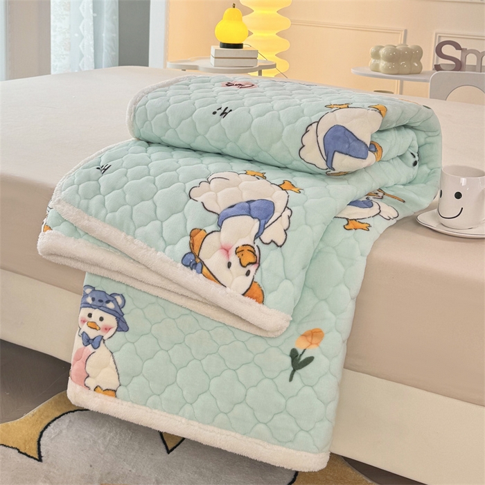 91家纺网 家纺一手货源 找家纺 暖芯优选 2025热款外贸跨境电商热销款冬季加厚牛奶绒印花床垫床垫学生单人宿舍上下铺 顽皮小鸭