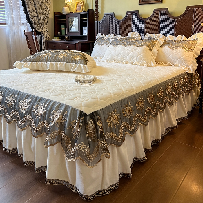 91家纺网 家纺一手货源 找家纺 网红馆（ck家纺） 2025新款高克重牛奶绒单床裙 床裙单件卡妮娜系列 卡妮娜-米色