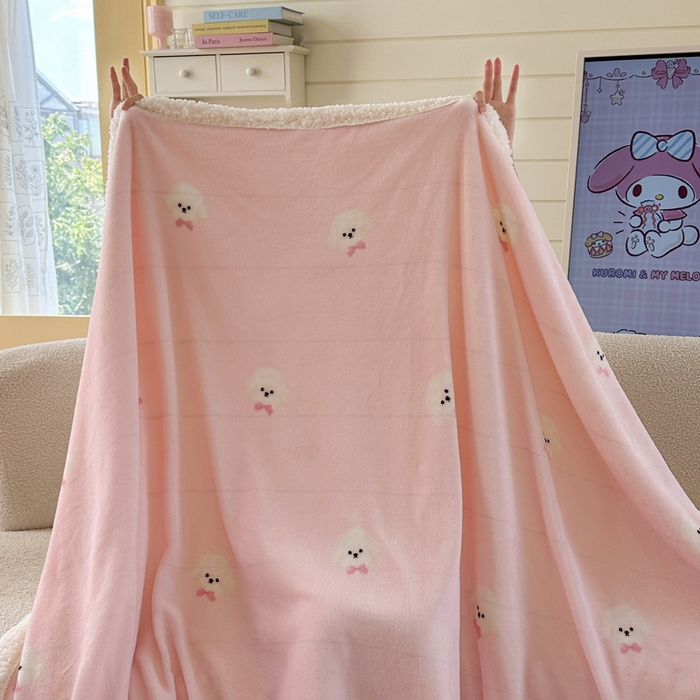 91家纺网 家纺一手货源 找家纺 Mata蔓塔家 2025新款A类秋冬可爱系牛奶绒羊羔绒多功能毛毯奶盖系列 奶盖-可爱狗头粉