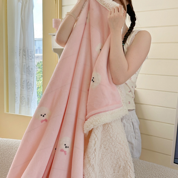 91家纺网 家纺一手货源 找家纺 Mata蔓塔家 2025新款A类秋冬可爱系牛奶绒羊羔绒多功能毛毯奶盖系列 奶盖-可爱狗头粉