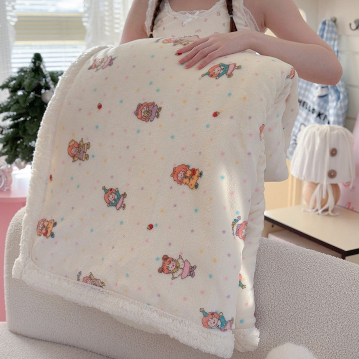 91家纺网 家纺一手货源 找家纺 Mata蔓塔家 2025新款A类秋冬可爱系牛奶绒羊羔绒多功能毛毯奶盖系列 奶盖-萌萌女孩