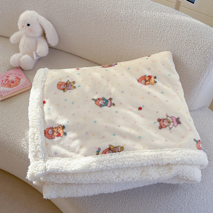 91家纺网 家纺一手货源 找家纺 Mata蔓塔家 2025新款A类秋冬可爱系牛奶绒羊羔绒多功能毛毯奶盖系列 奶盖-萌萌女孩