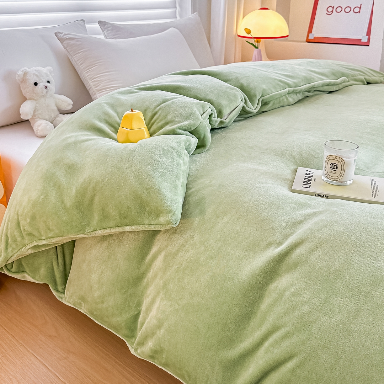 91家纺网 家纺一手货源 找家纺 棉森家纺 2025新款加厚牛奶绒单被套单品被套单件被套 宾果绿