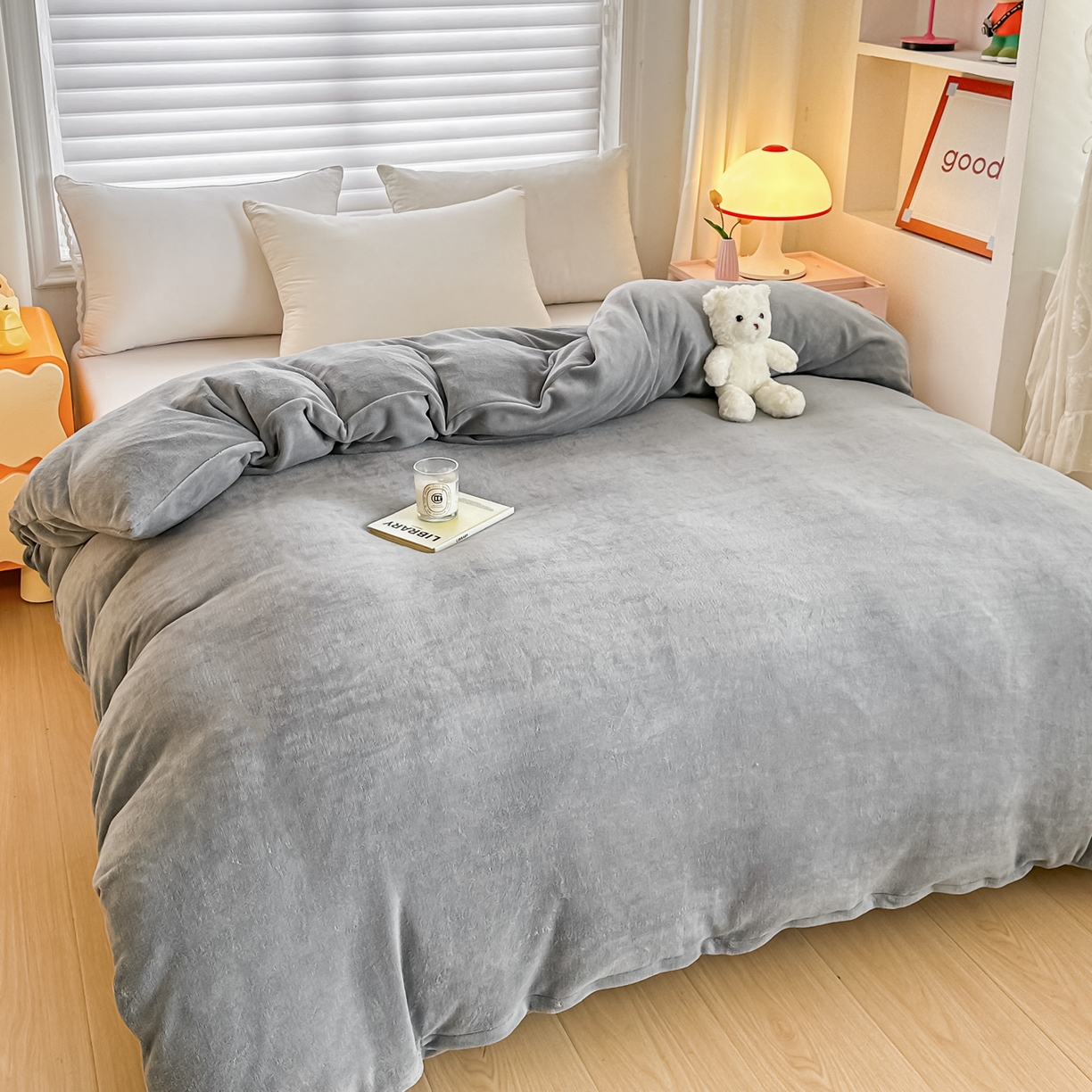 91家纺网 家纺一手货源 找家纺 棉森家纺 2025新款加厚牛奶绒单被套单品被套单件被套 罗曼灰