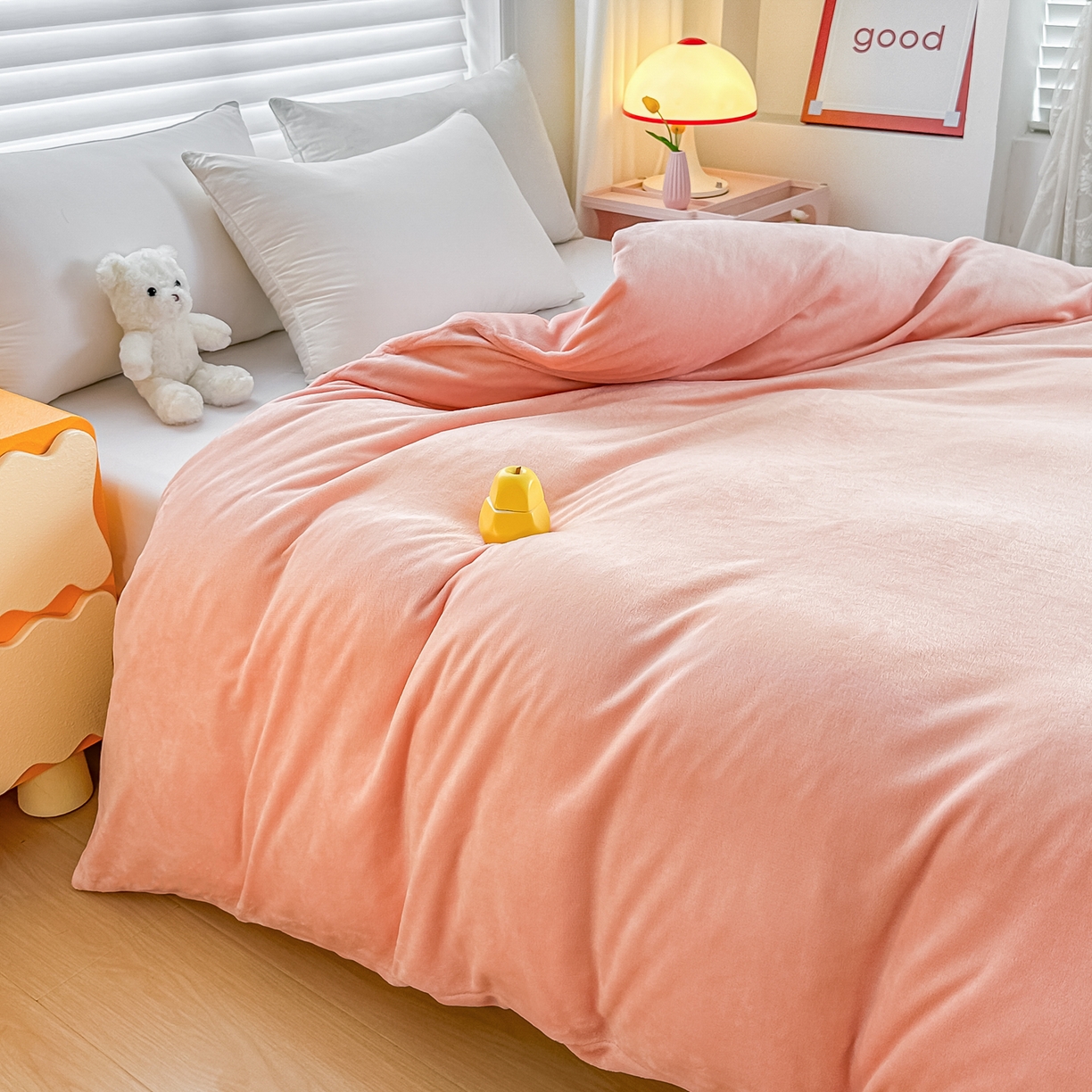 91家纺网 家纺一手货源 找家纺 棉森家纺 2025新款加厚牛奶绒单被套单品被套单件被套 鲜花粉