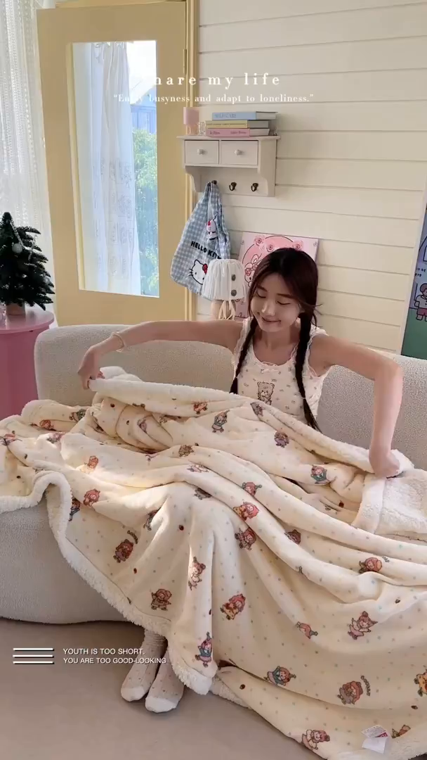 91家纺网 家纺一手货源 找家纺 Mata蔓塔家 2025新款A类秋冬可爱系牛奶绒羊羔绒多功能毛毯奶盖系列 奶盖-萌萌女孩