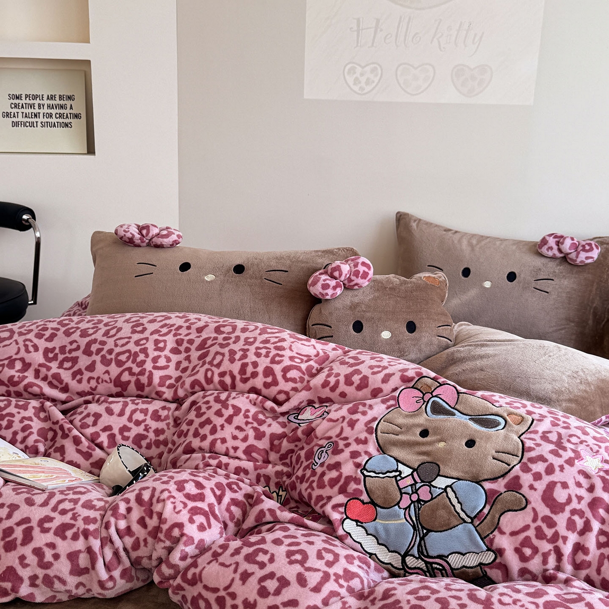 （总）柚子YOUTH 2025新款加厚牛奶绒四件套-豹纹黑皮KT