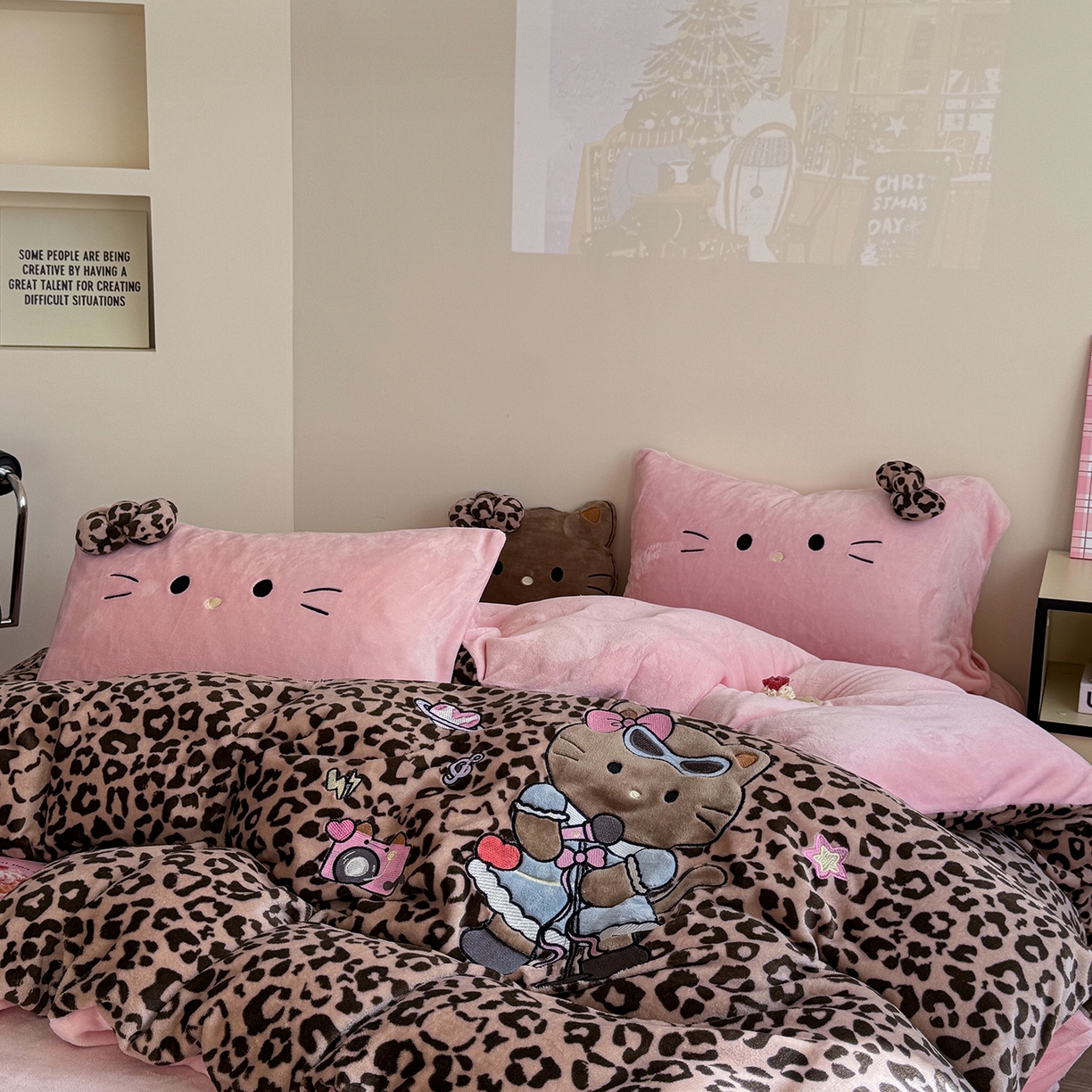 91家纺网 家纺一手货源 找家纺 （总）柚子YOUTH 2025新款加厚牛奶绒四件套-豹纹黑皮KT