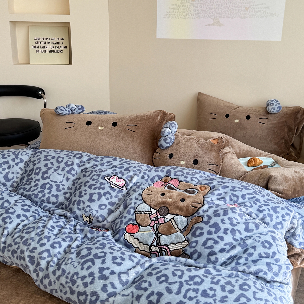 91家纺网 家纺一手货源 找家纺 （总）柚子YOUTH 2025新款加厚牛奶绒四件套-豹纹黑皮KT