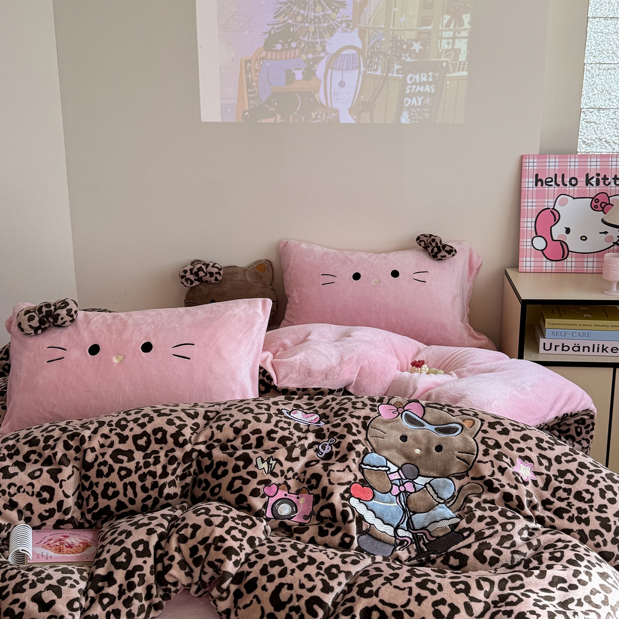 91家纺网 家纺一手货源 找家纺 柚子YOUTH 2025新款加厚牛奶绒四件套-豹纹黑皮KT 黑皮咖