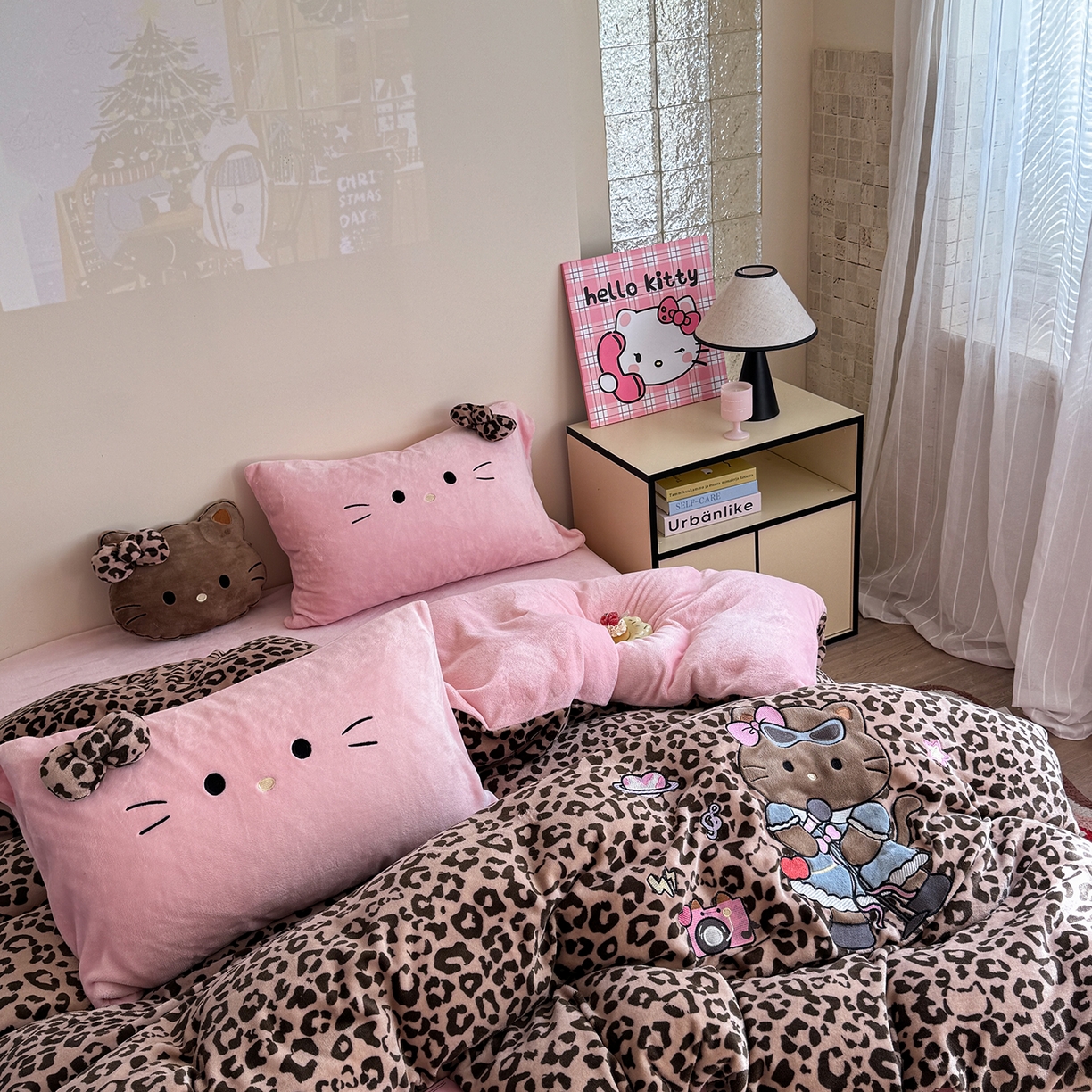 91家纺网 家纺一手货源 找家纺 柚子YOUTH 2025新款加厚牛奶绒四件套-豹纹黑皮KT 黑皮咖