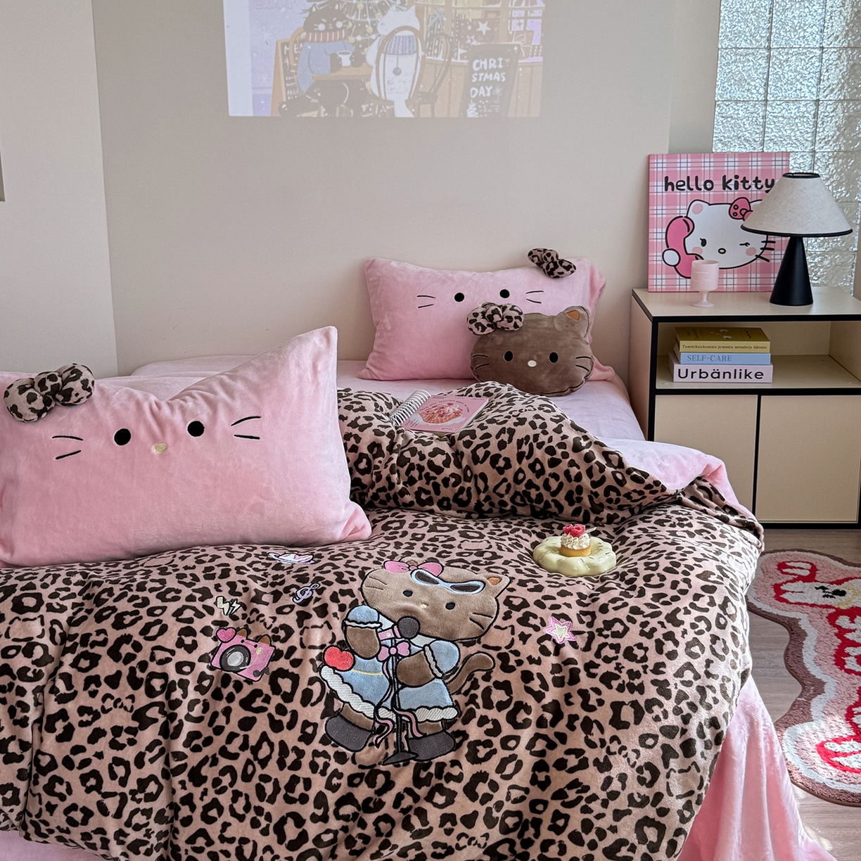 91家纺网 家纺一手货源 找家纺 柚子YOUTH 2025新款加厚牛奶绒四件套-豹纹黑皮KT 黑皮咖