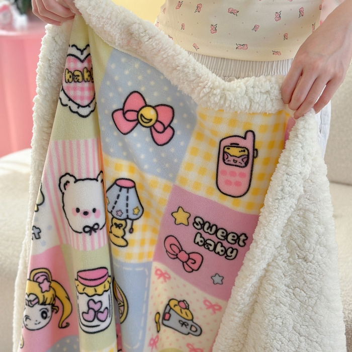 91家纺网 家纺一手货源 找家纺 Mata蔓塔家 2025新款A类秋冬可爱系牛奶绒羊羔绒多功能毛毯奶盖系列 奶盖-少女战士