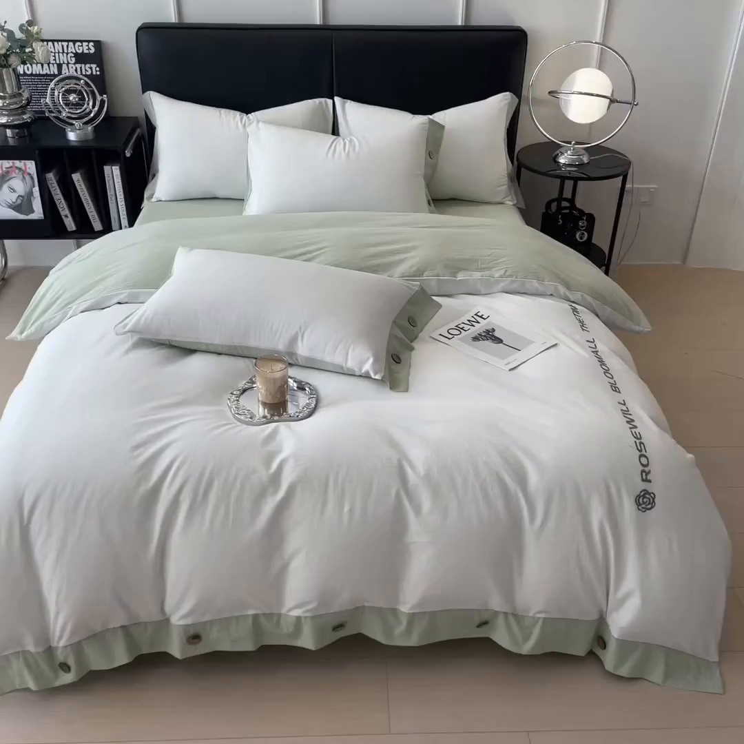 91家纺网 家纺一手货源 找家纺 （总）芃成家纺 2025新款A类全棉色织水洗棉纽扣绣花四件套