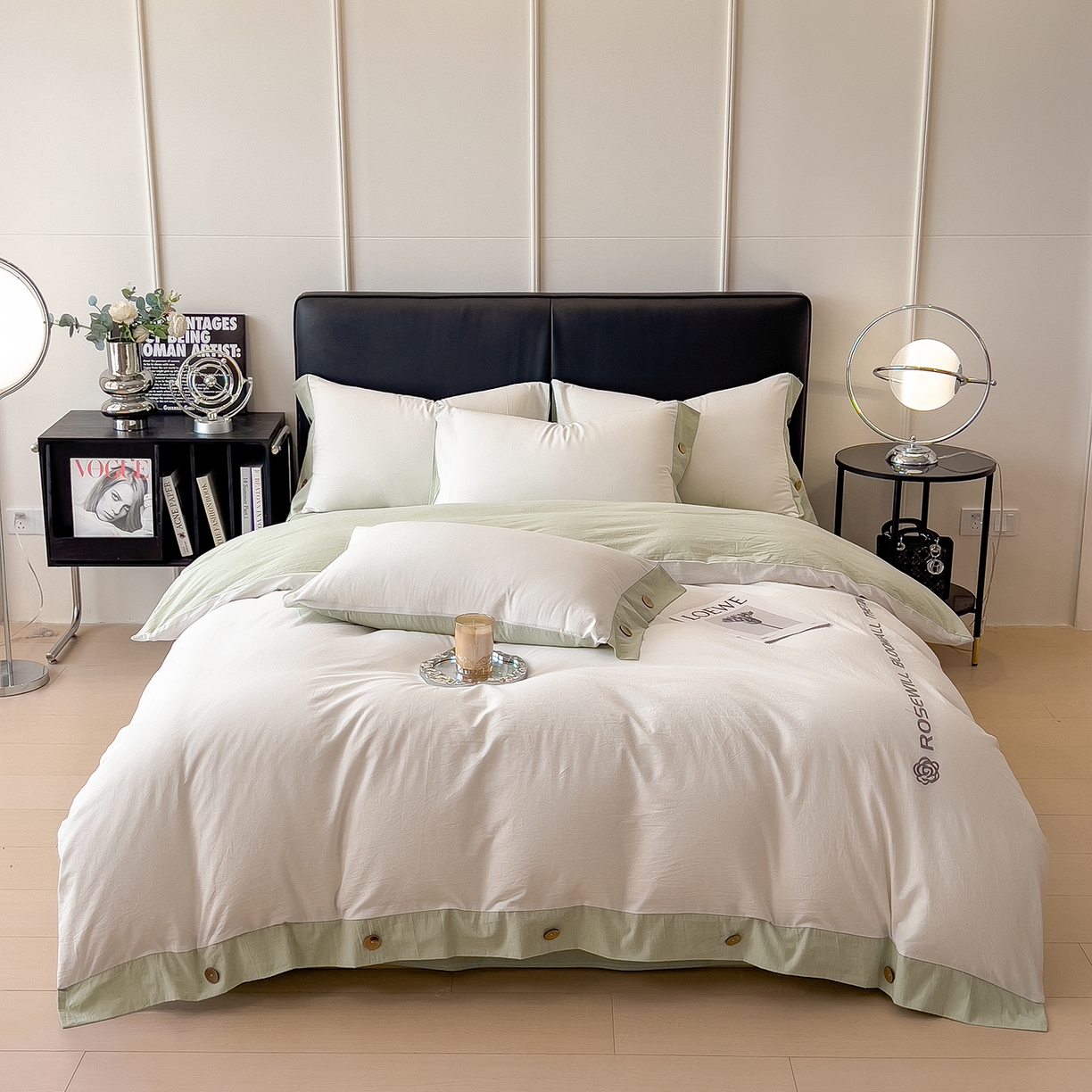 91家纺网 家纺一手货源 找家纺 （总）芃成家纺 2025新款A类全棉色织水洗棉纽扣绣花四件套