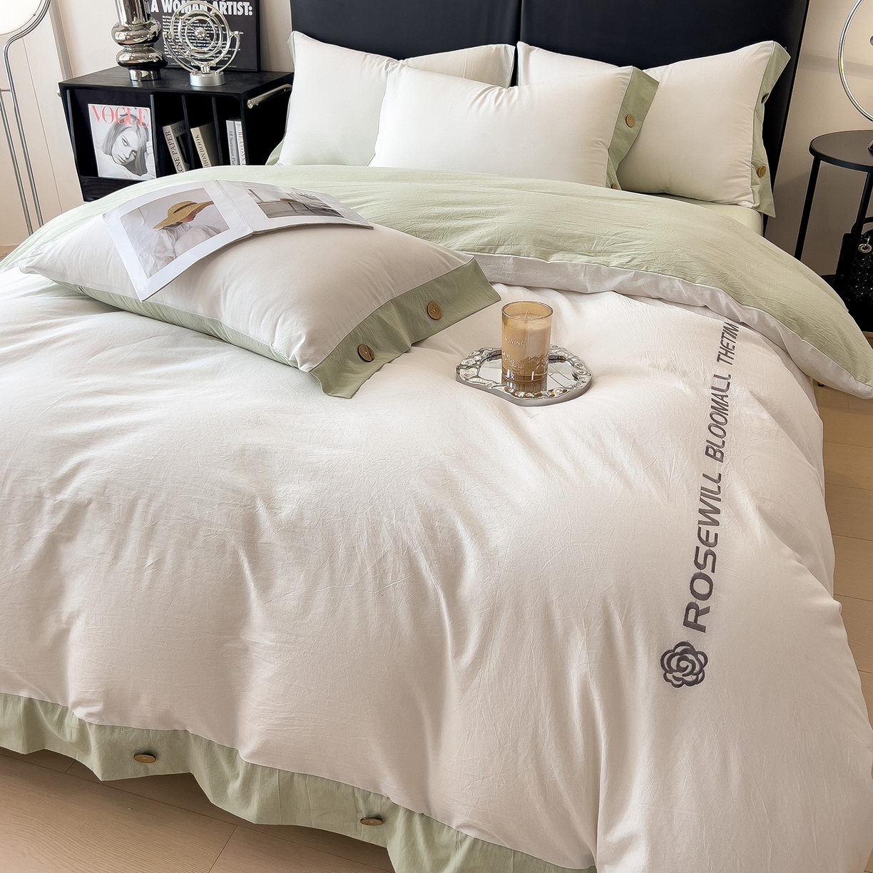 91家纺网 家纺一手货源 找家纺 （总）芃成家纺 2025新款A类全棉色织水洗棉纽扣绣花四件套