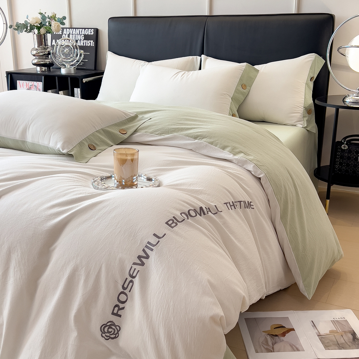 91家纺网 家纺一手货源 找家纺 （总）芃成家纺 2025新款A类全棉色织水洗棉纽扣绣花四件套