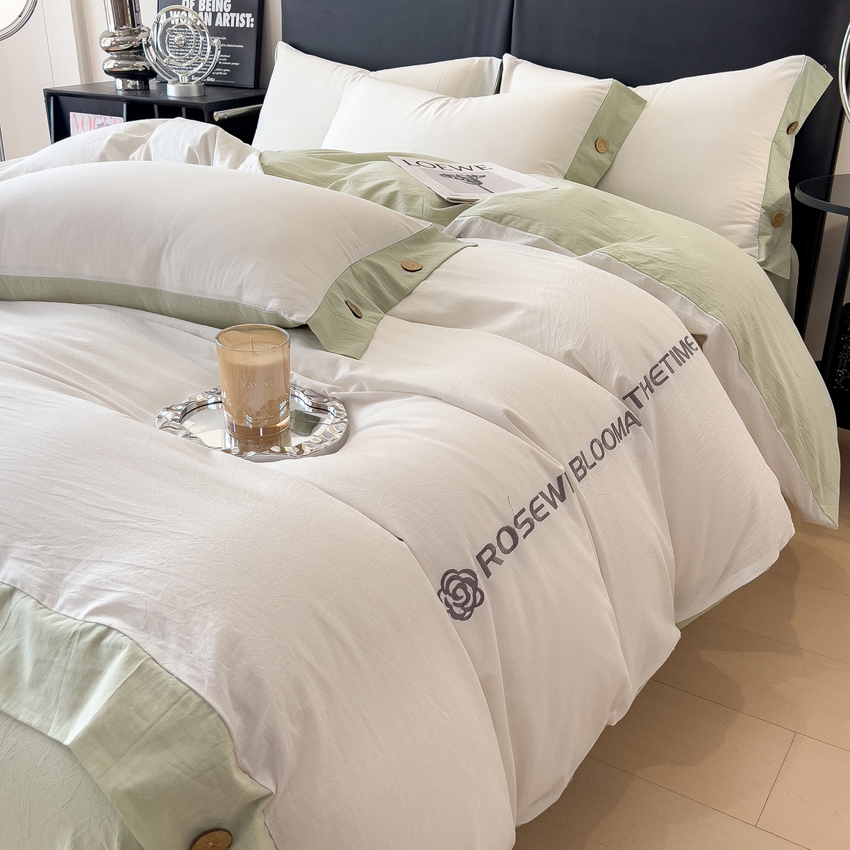 91家纺网 家纺一手货源 找家纺 （总）芃成家纺 2025新款A类全棉色织水洗棉纽扣绣花四件套