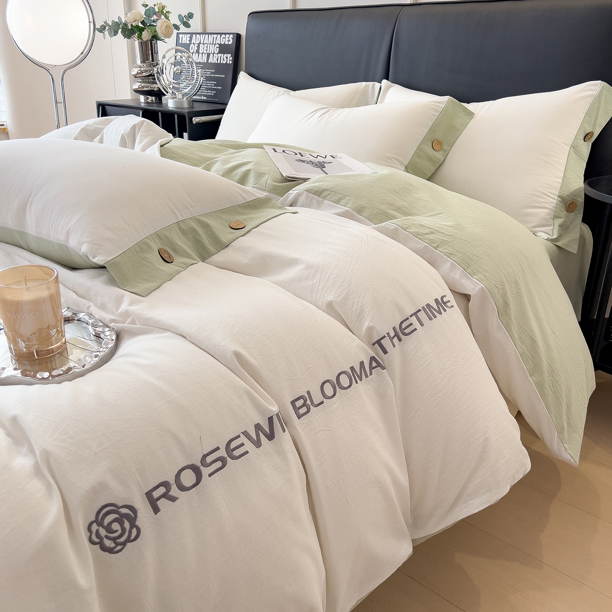 91家纺网 家纺一手货源 找家纺 （总）芃成家纺 2025新款A类全棉色织水洗棉纽扣绣花四件套