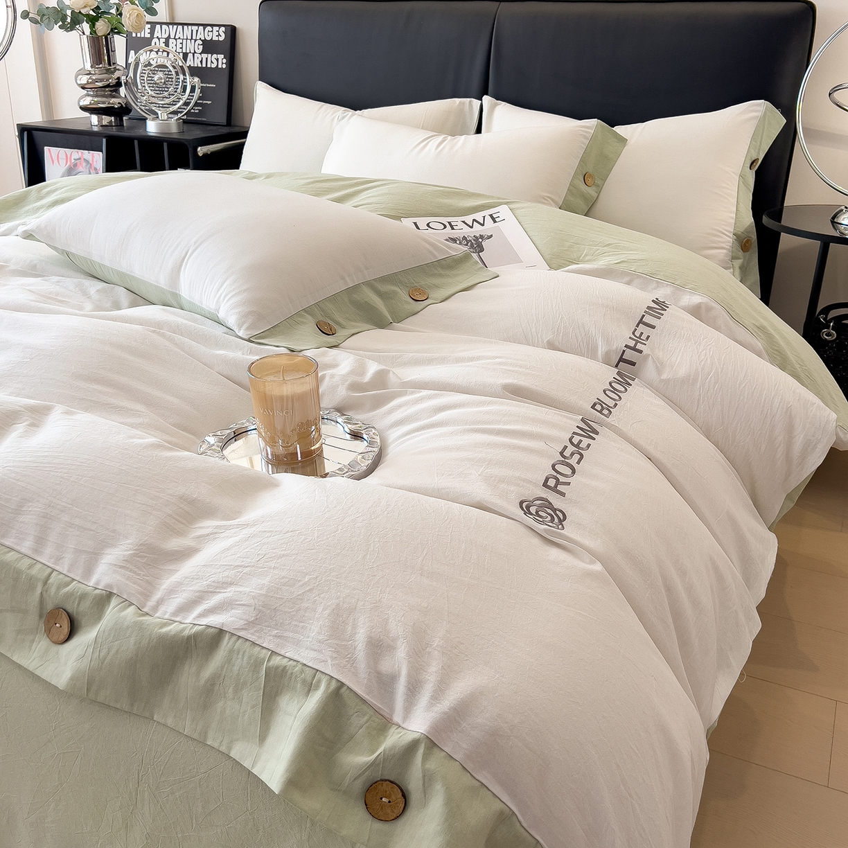 91家纺网 家纺一手货源 找家纺 （总）芃成家纺 2025新款A类全棉色织水洗棉纽扣绣花四件套