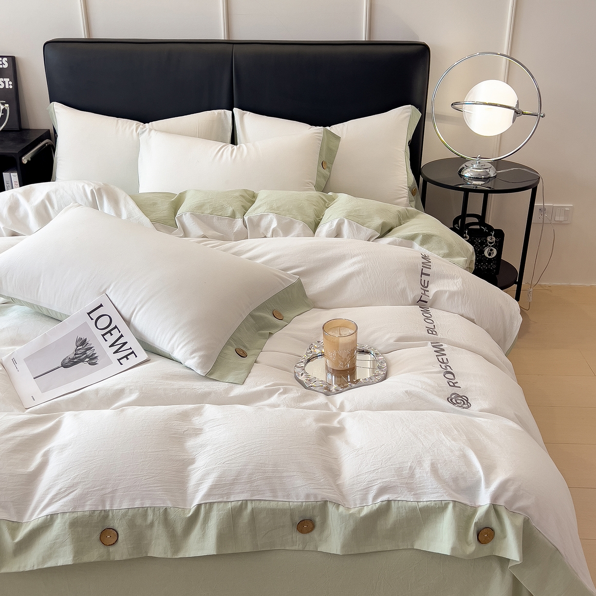 91家纺网 家纺一手货源 找家纺 （总）芃成家纺 2025新款A类全棉色织水洗棉纽扣绣花四件套